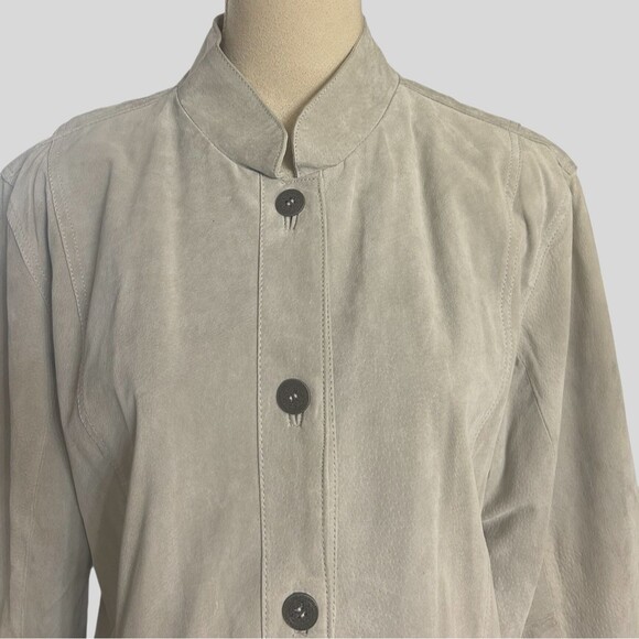 Chico's Womens  Size 3 Gray Leather Suede Jacket Button Up Lined Business Casual - Picture 2 of 9